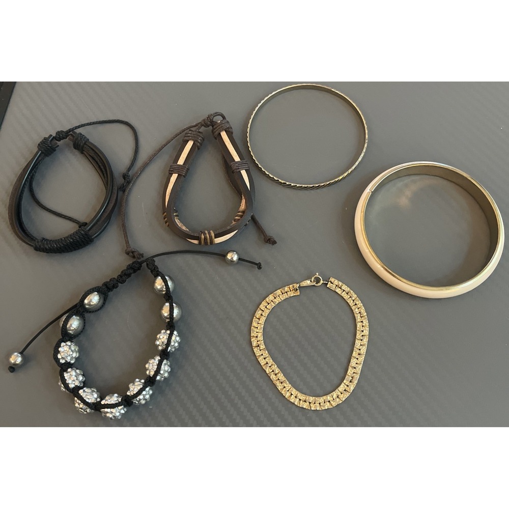Mixed Lot of 6 Bracelets & Bangles Multicolor Metal Bead Leather